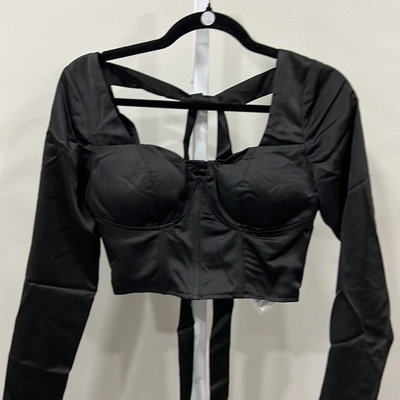 Danielle Guizio satin bustier Crop Top Black open Back - Picture 3 of 7